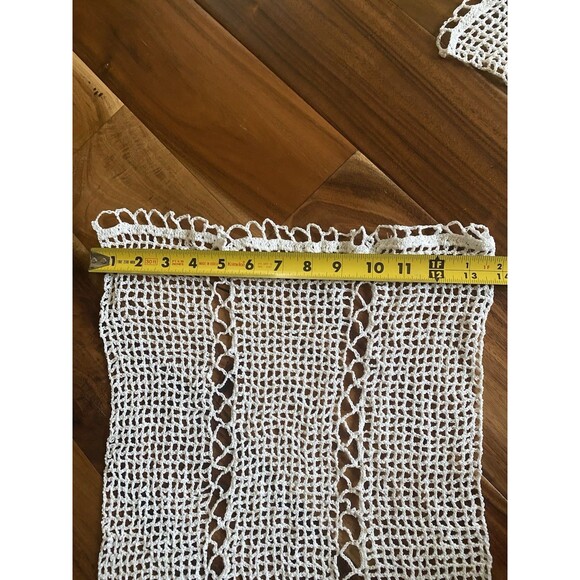 Vintage Handmade Crochet White Swag Valance Curtain Butterflies 2 Panels - Picture 7 of 7